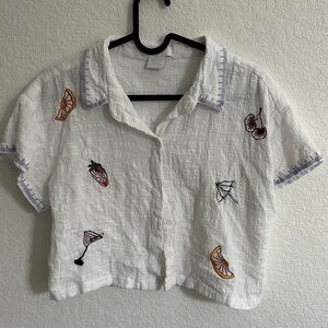 Embroidered White Button Down Shirt